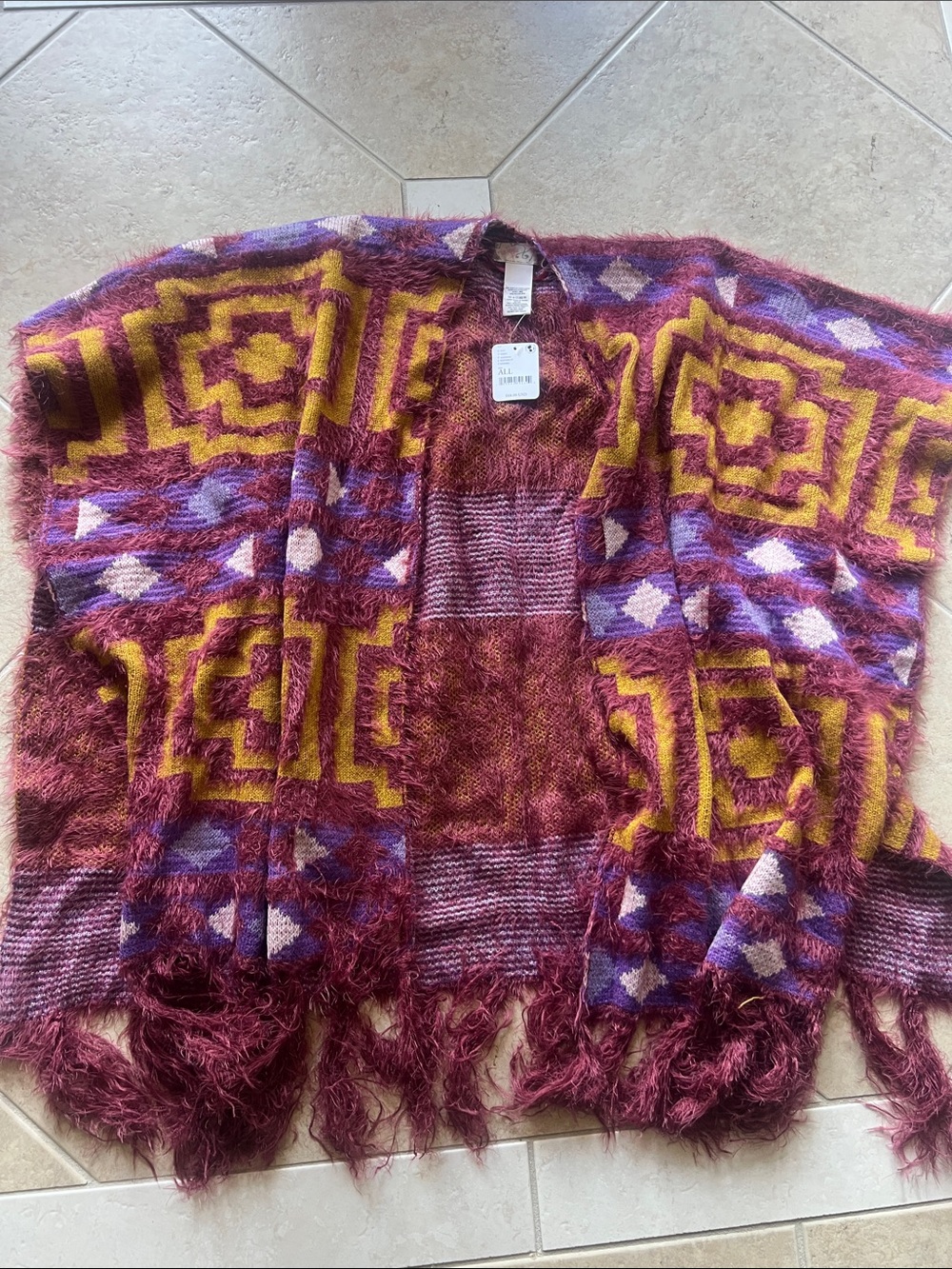Free People Geometric Open-Front Womens soft Cardigan with eyelash accents
